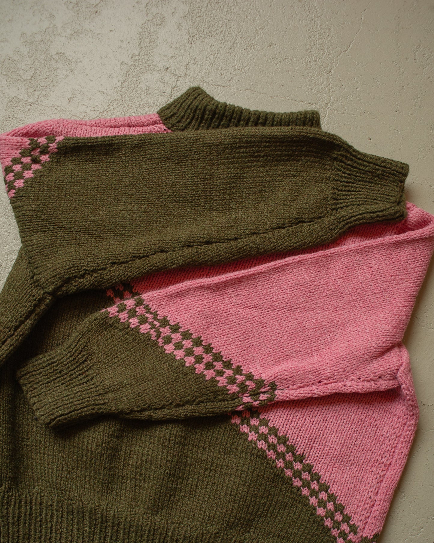 1950s/60s Handmade Womens Two Tone Knit Jacket brown/pink - M/L
