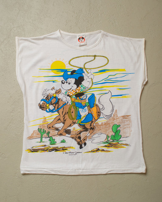 1980s Deadstock Cowboy Mickey Shirt white - M