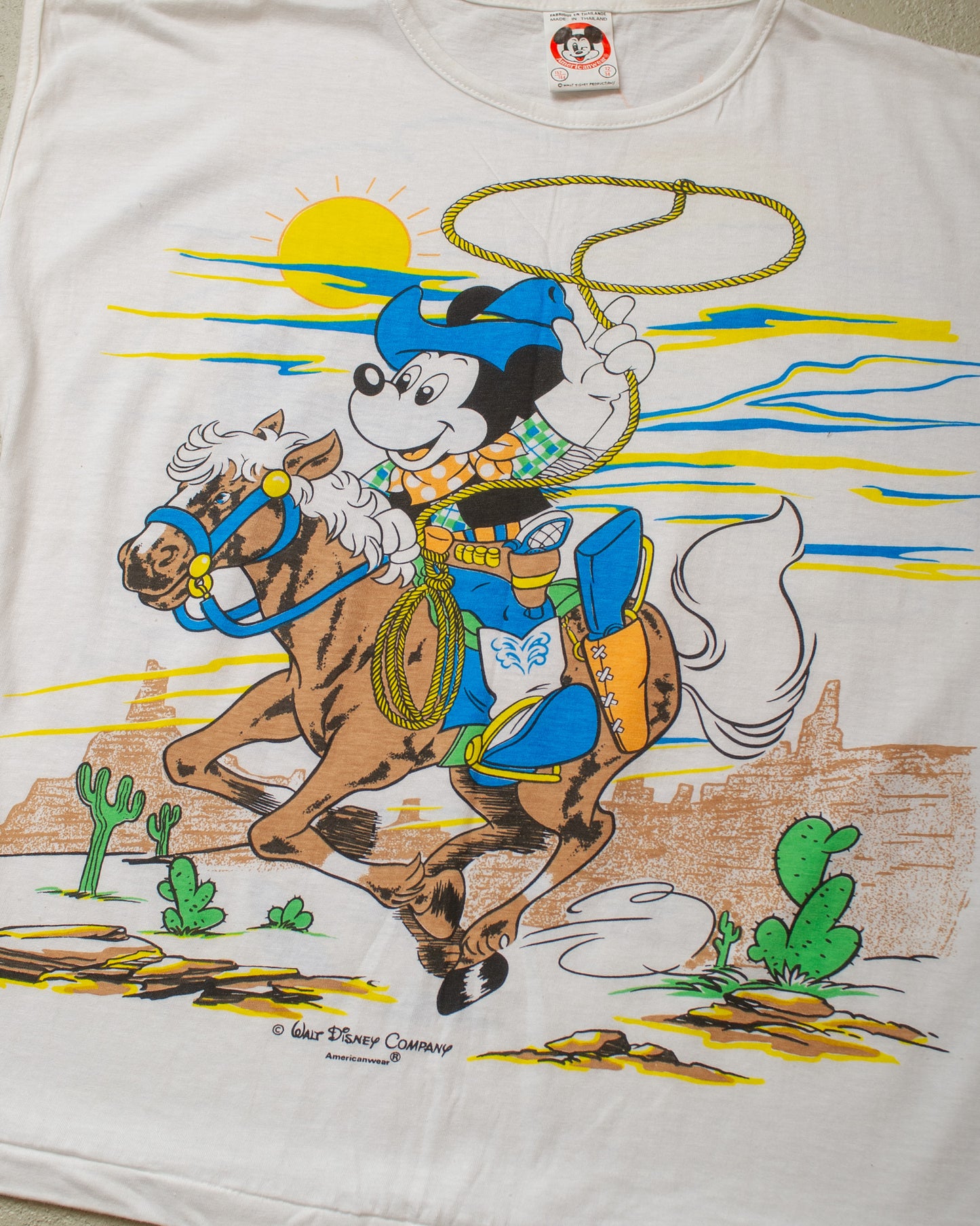 1980s Deadstock Cowboy Mickey Shirt white - M