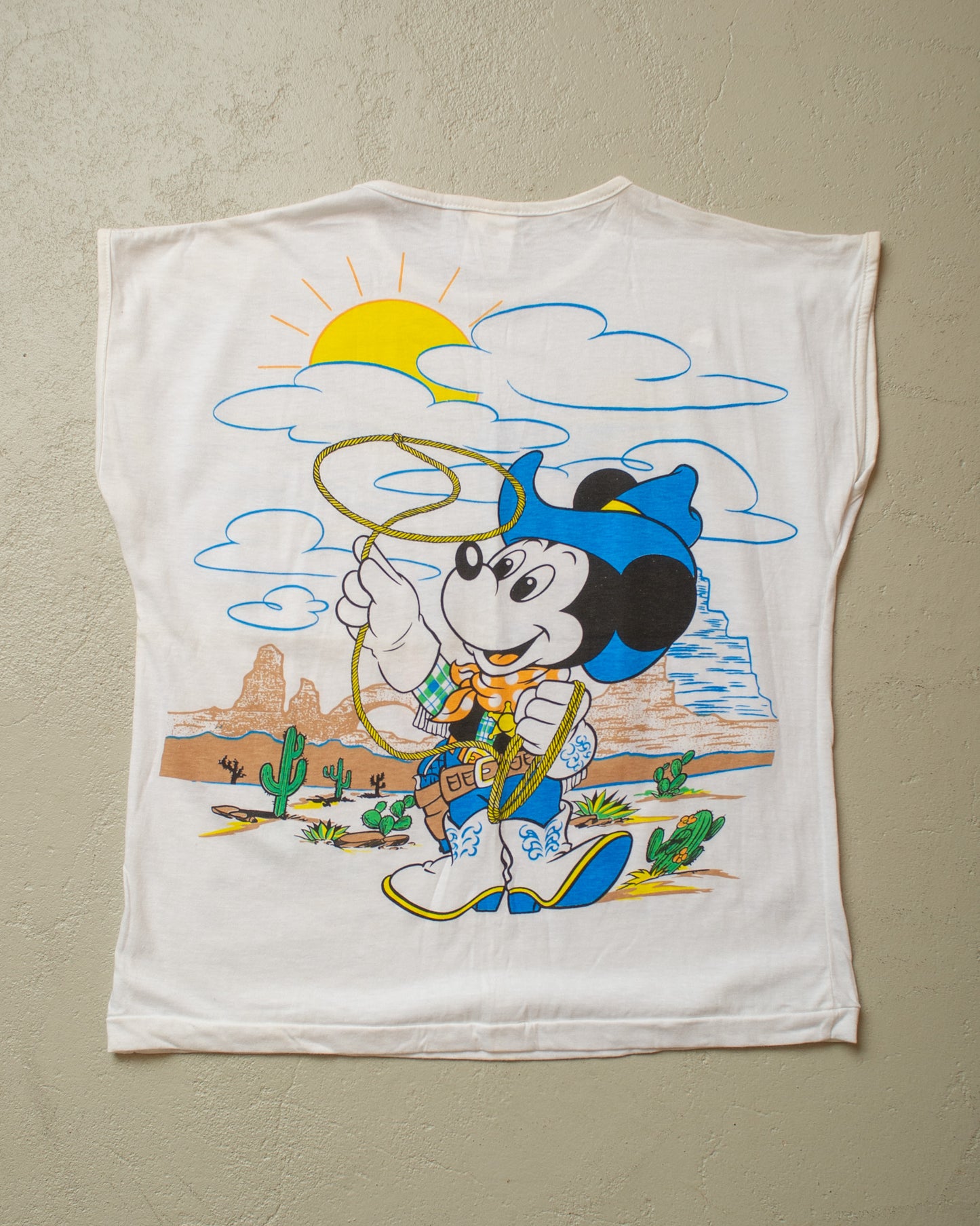 1980s Deadstock Cowboy Mickey Shirt white - M
