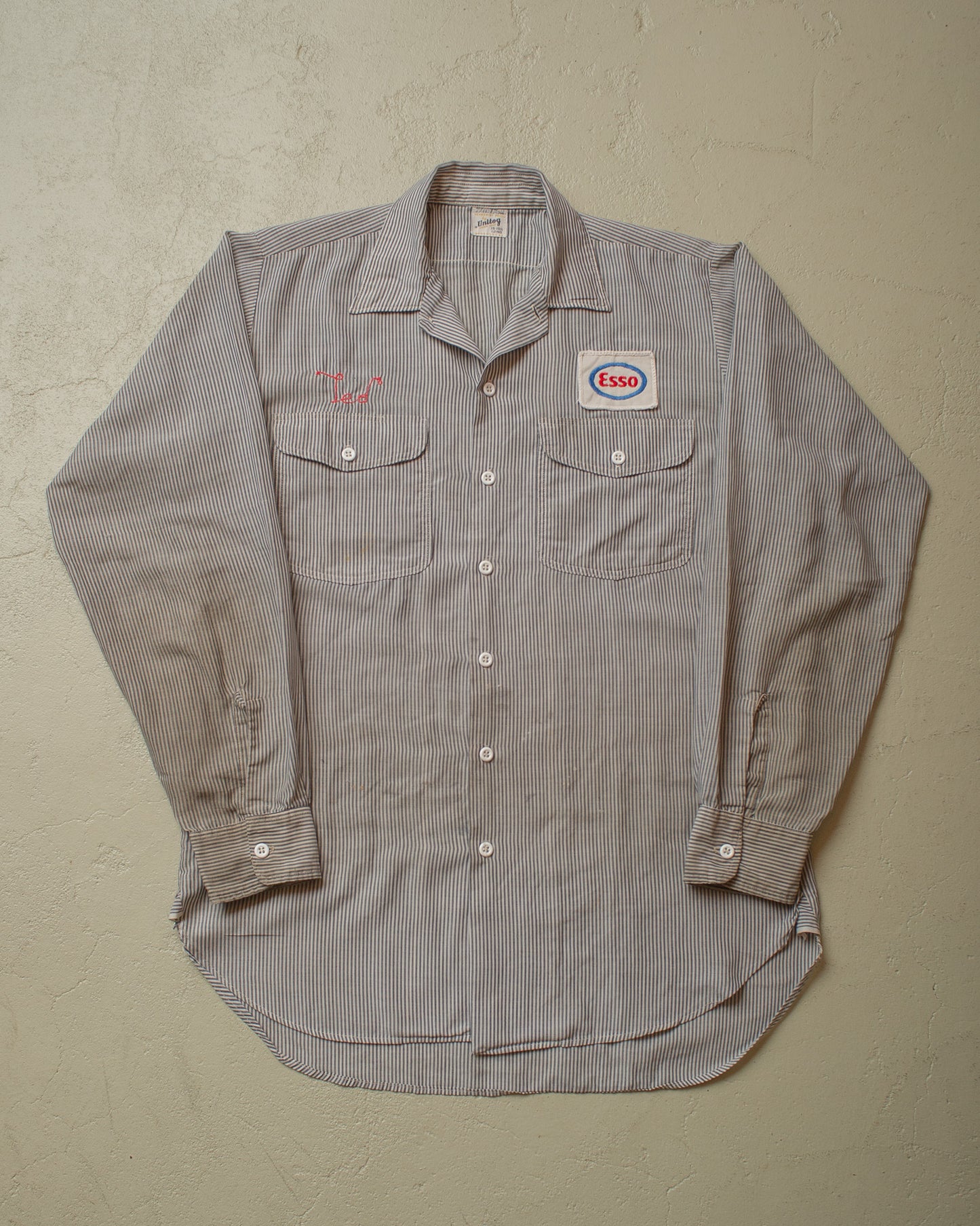 1960s/70s Unitog Esso striped Work Shirt grey - L
