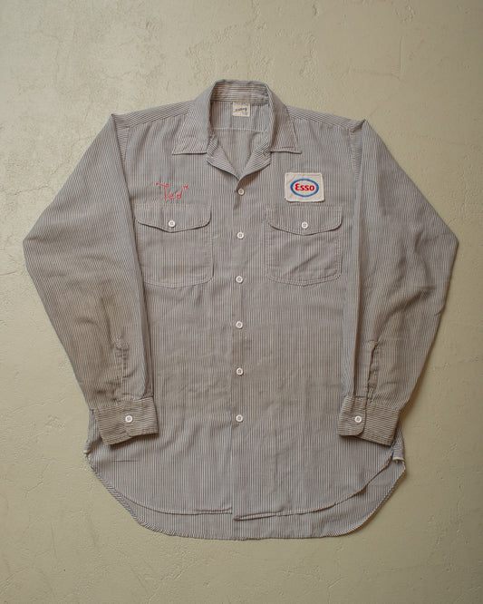 1960s/70s Unitog Esso striped Work Shirt grey - L
