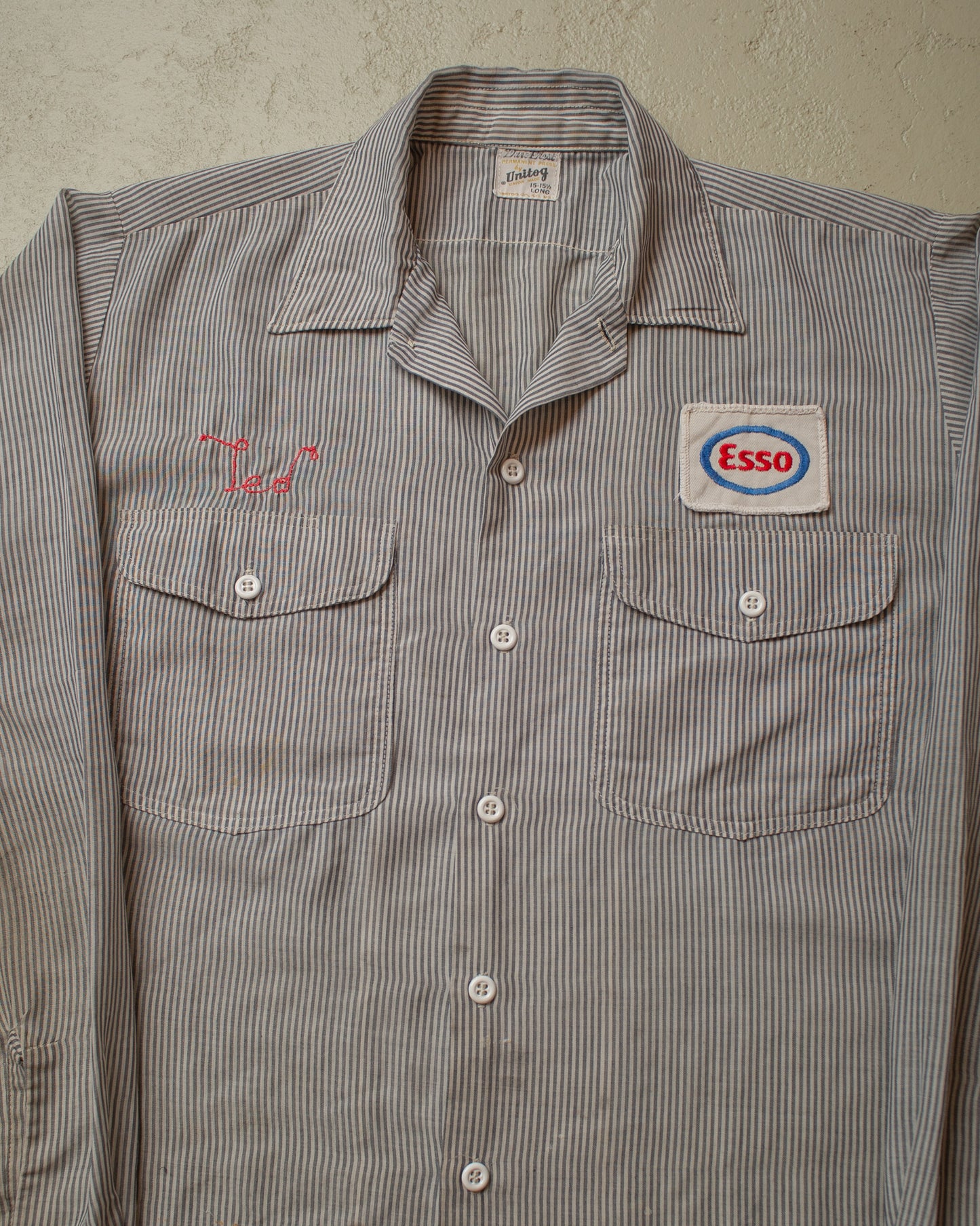 1960s/70s Unitog Esso striped Work Shirt grey - L