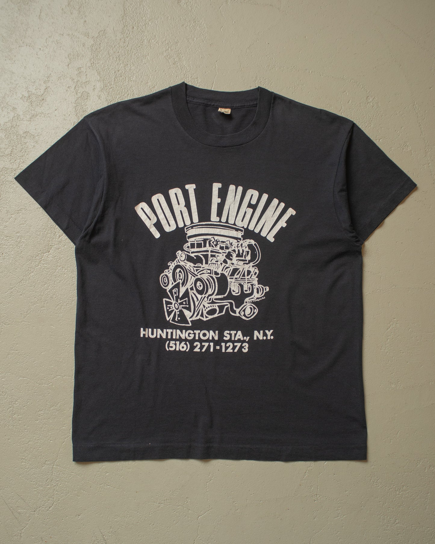 1980s Port Engine Biker T-shirt black - M/L