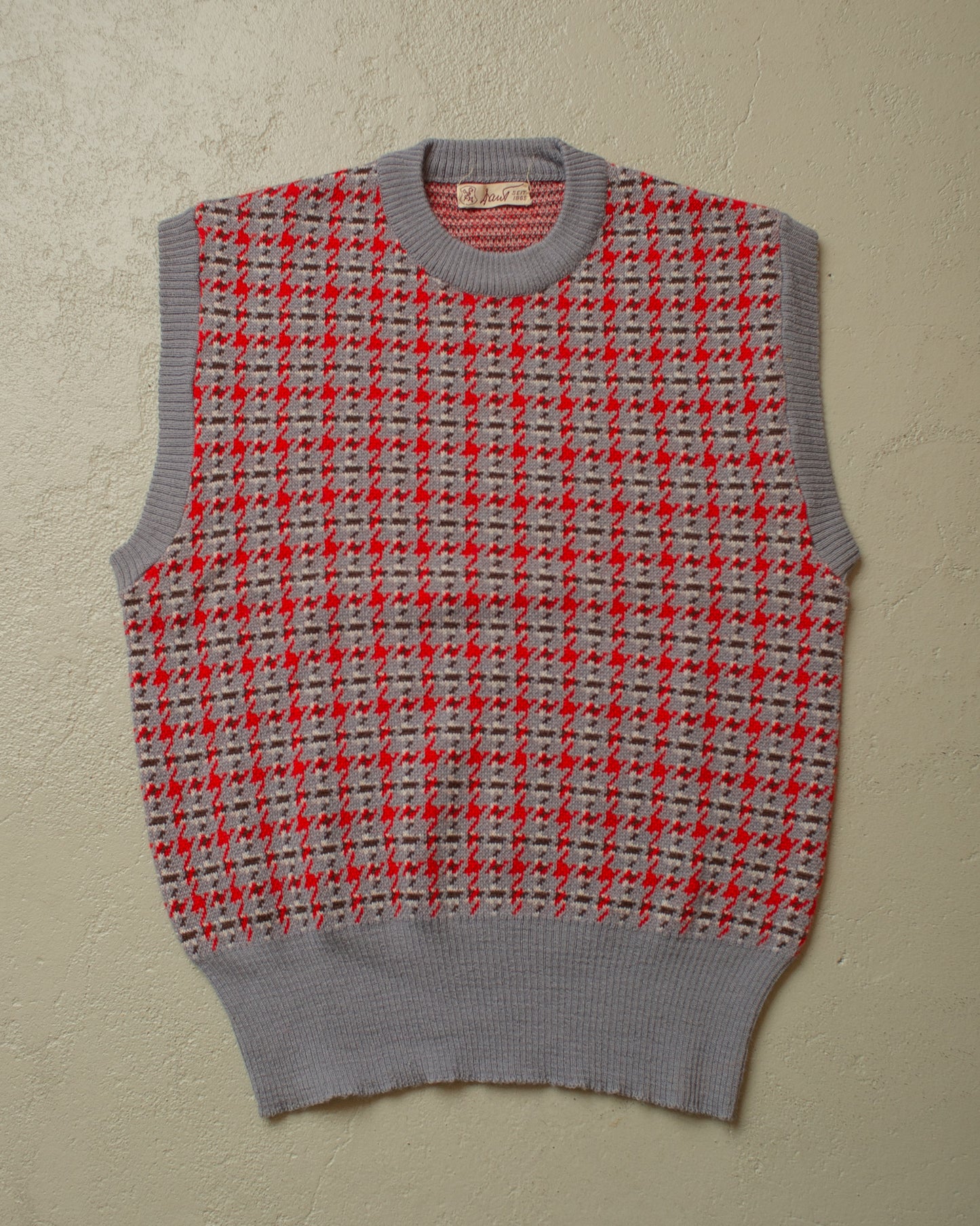 1950s/60s Hantl Pattern Knit Vest grey/red - M