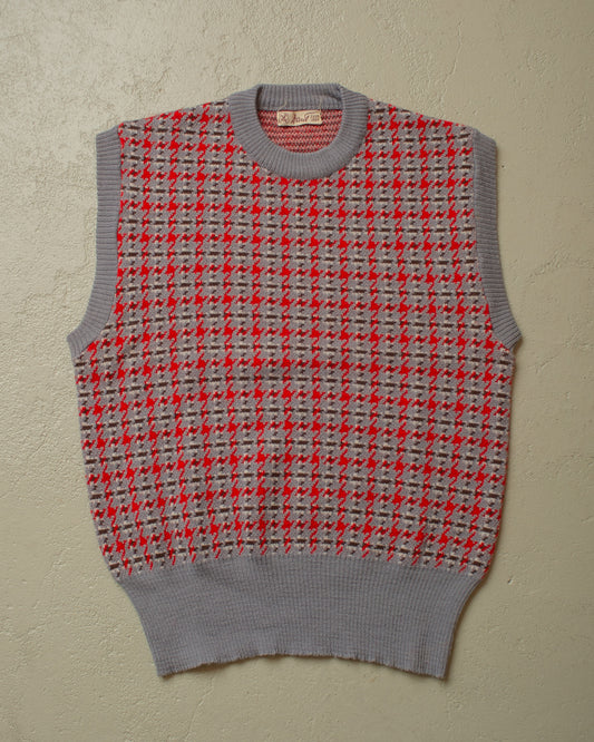 1950s/60s Hantl Pattern Knit Vest grey/red - M