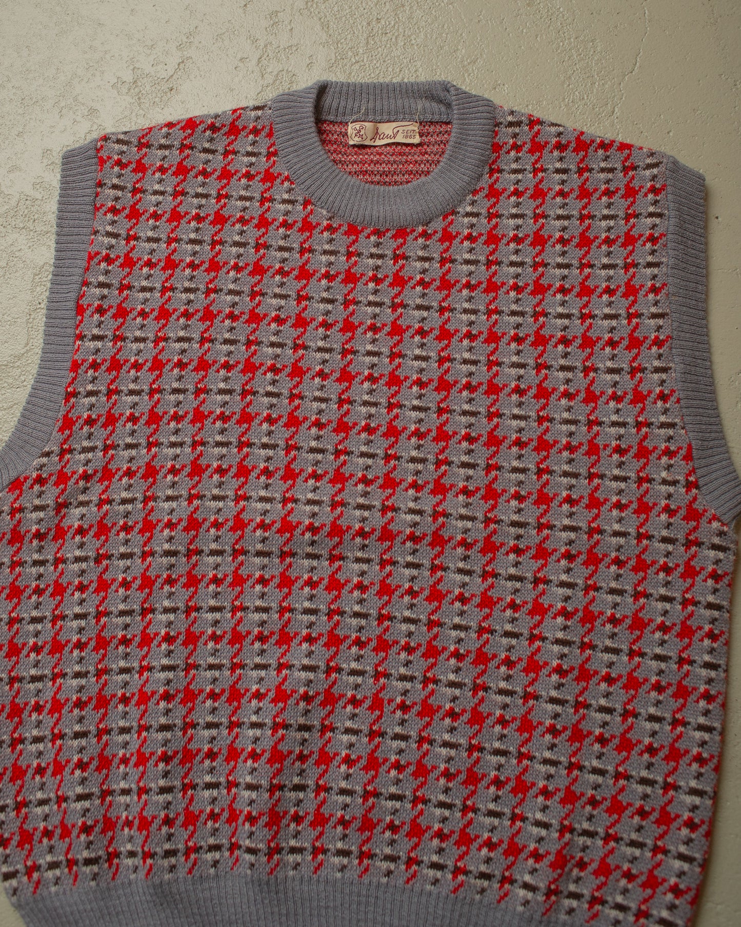 1950s/60s Hantl Pattern Knit Vest grey/red - M