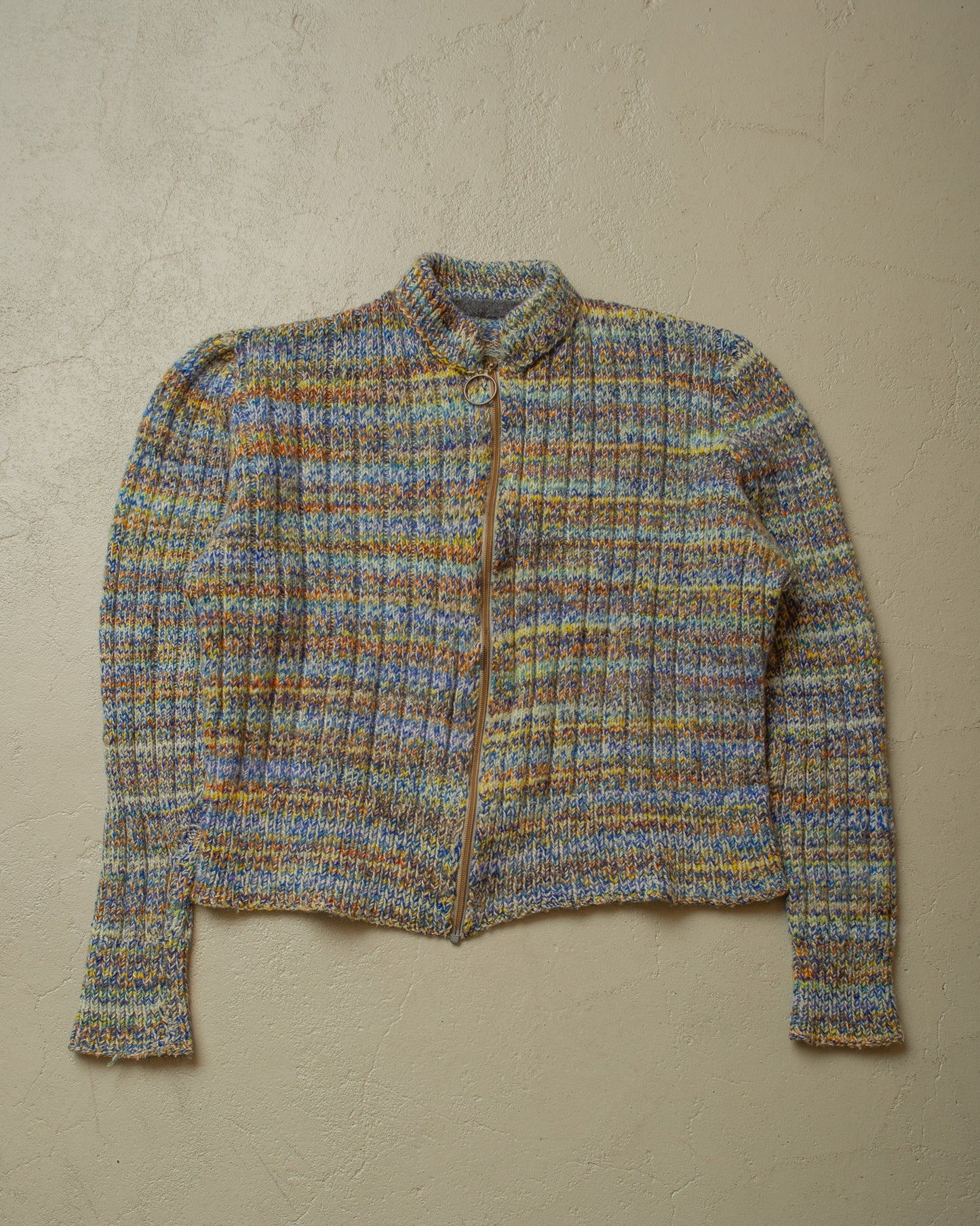 1970s/80s Womens Multi Color Homemade Knit Jacket - M/L