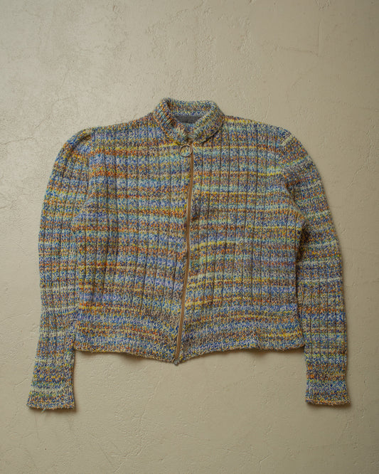 1970s/80s Womens Multi Color Homemade Knit Jacket - M/L