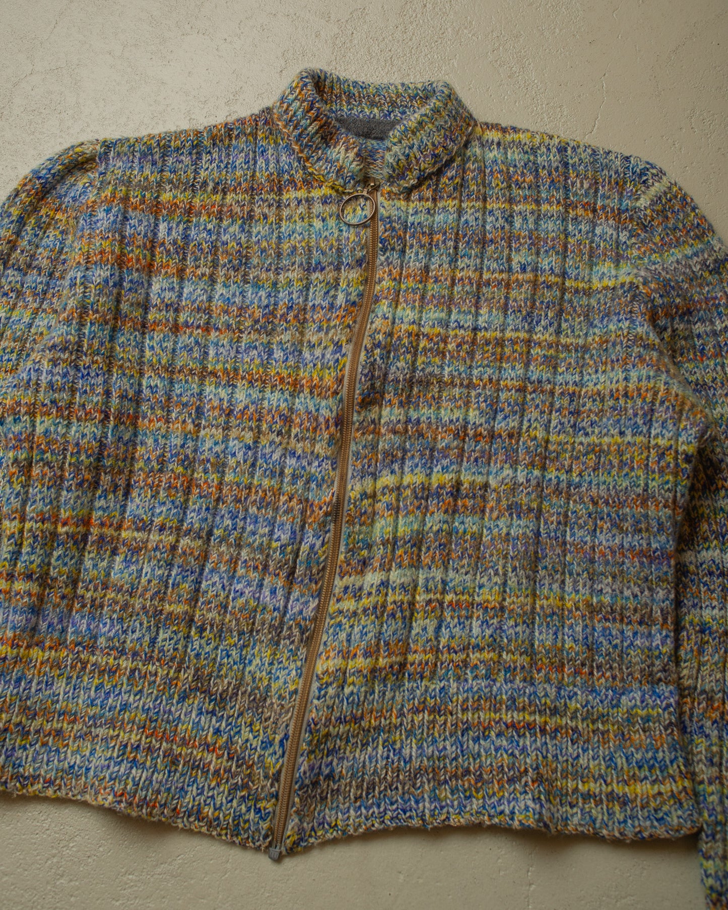 1970s/80s Womens Multi Color Homemade Knit Jacket - M/L