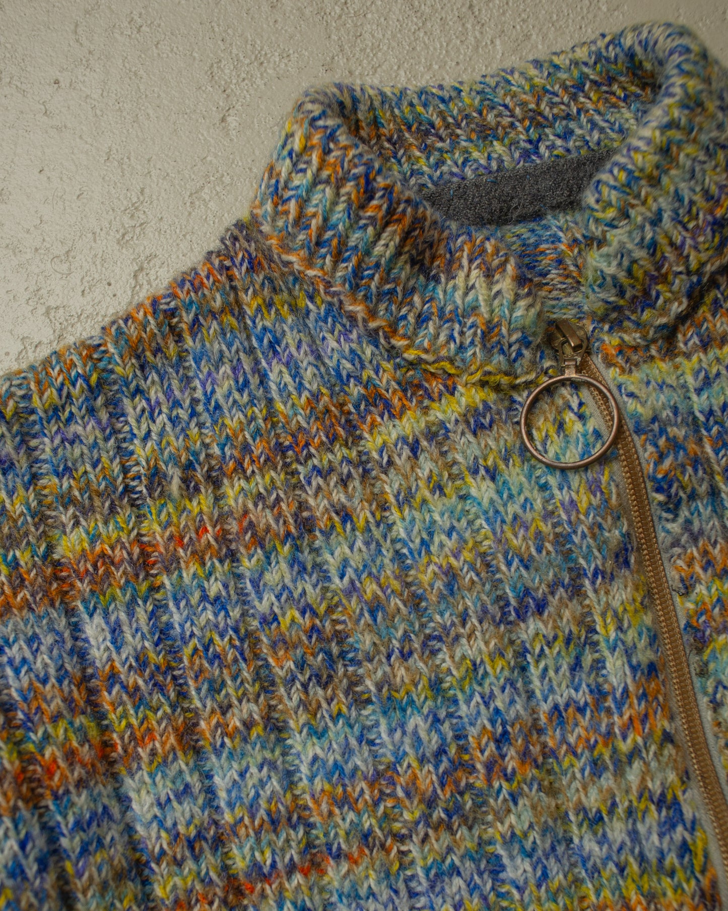 1970s/80s Womens Multi Color Homemade Knit Jacket - M/L