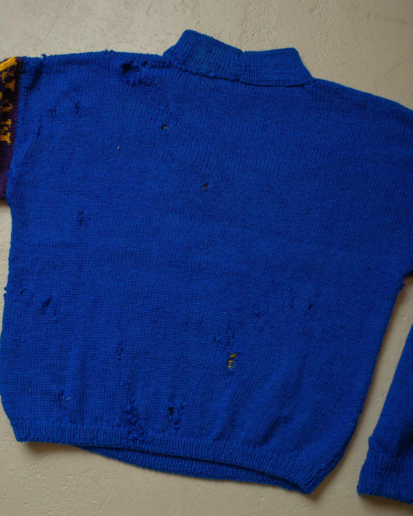 1970s/80s thrashed Siberian Husky Knit Sweater blue - L