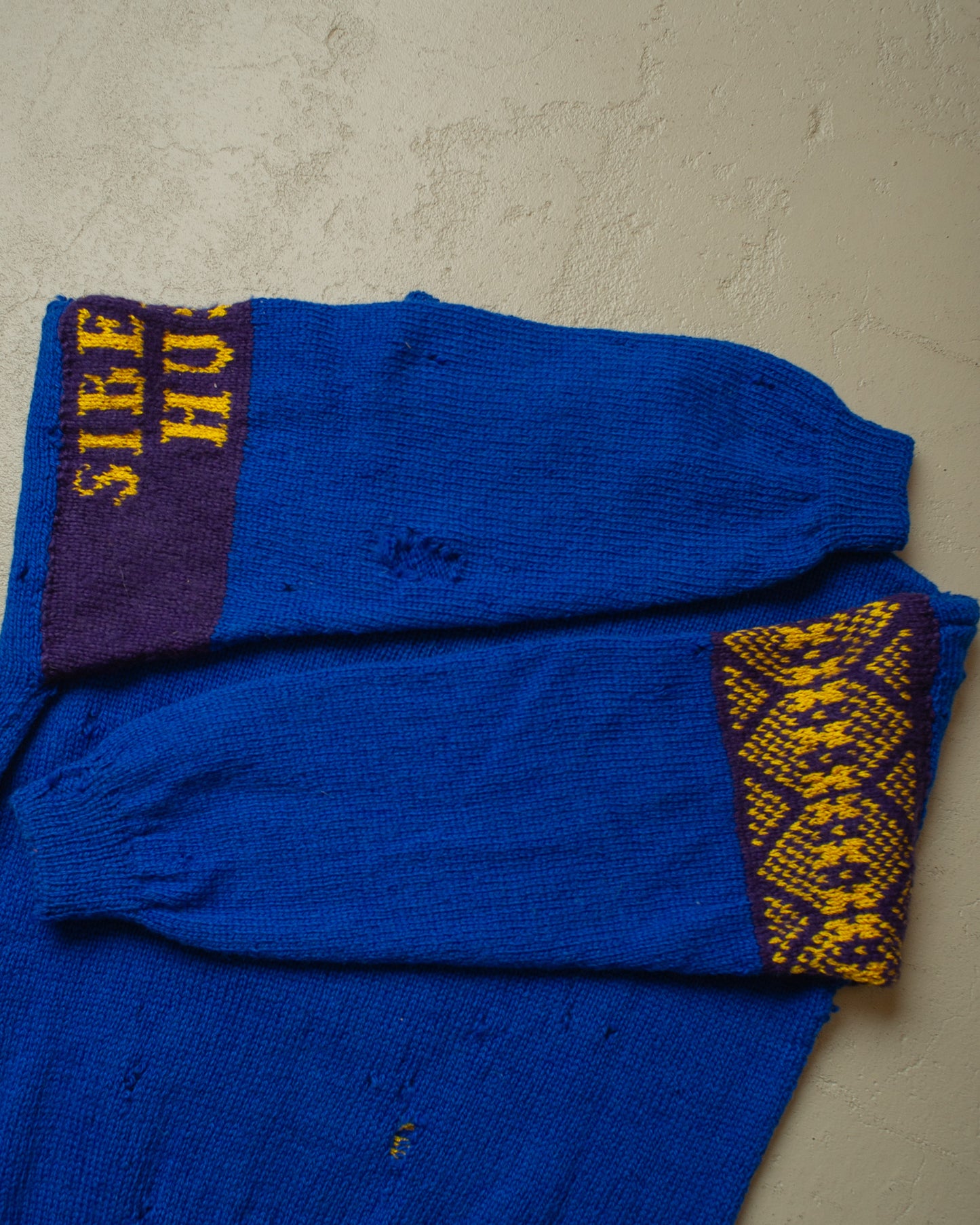 1970s/80s thrashed Siberian Husky Knit Sweater blue - L