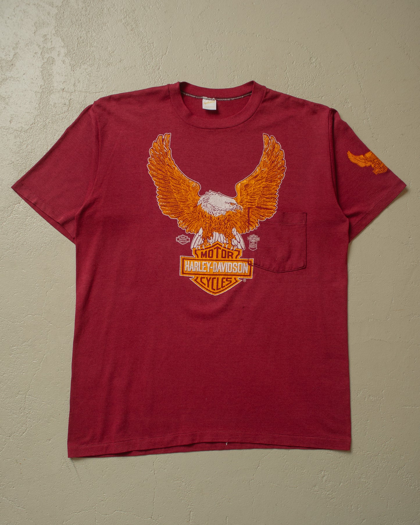 1980s Harley Davidson Charlotte NC Pocket T-shirt burgundy - L/XL