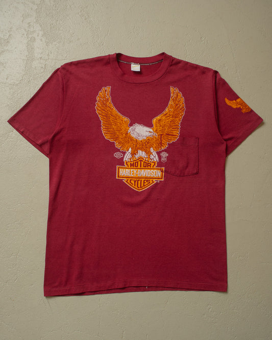 1980s Harley Davidson Charlotte NC Pocket T-shirt burgundy - L/XL