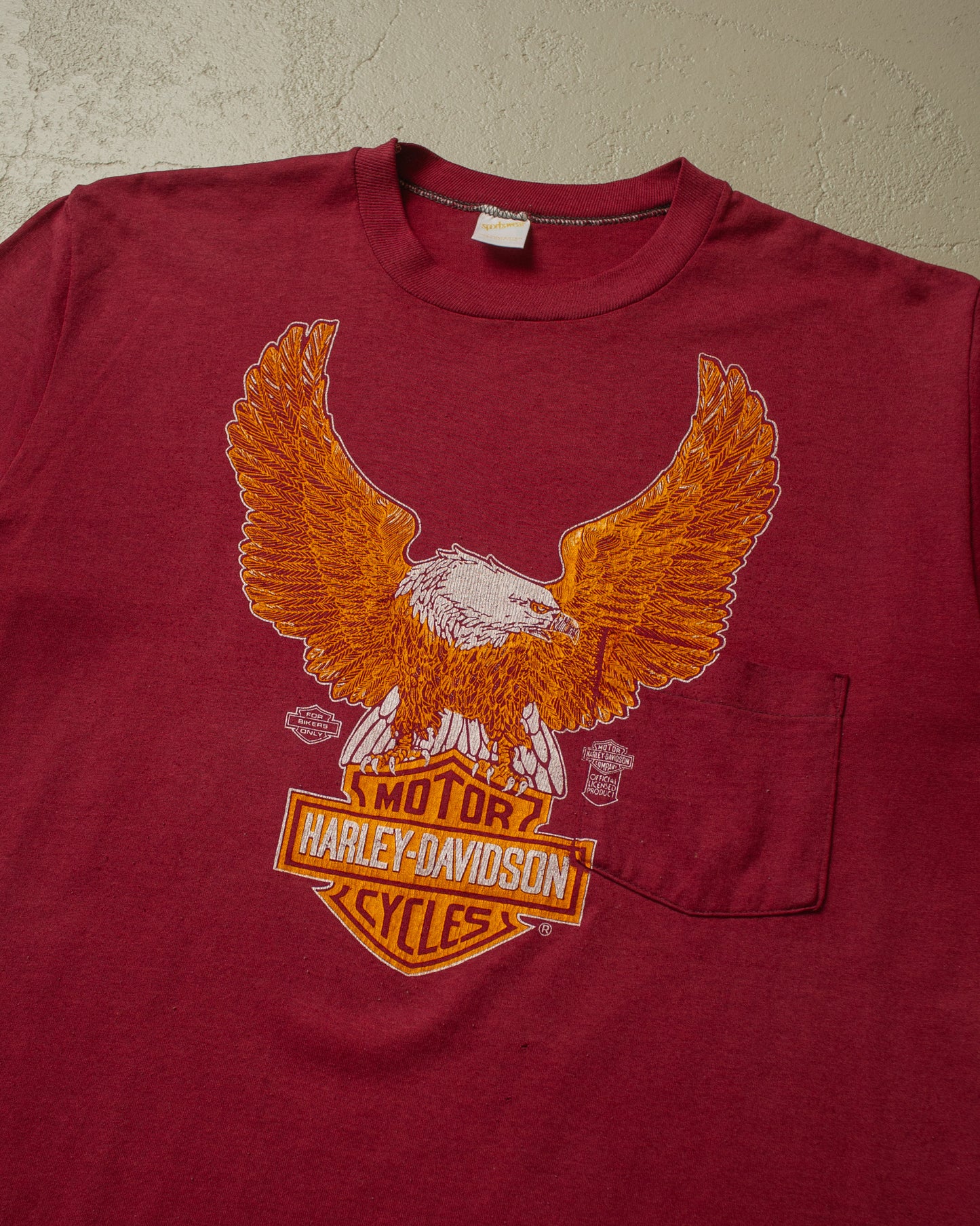 1980s Harley Davidson Charlotte NC Pocket T-shirt burgundy - L/XL