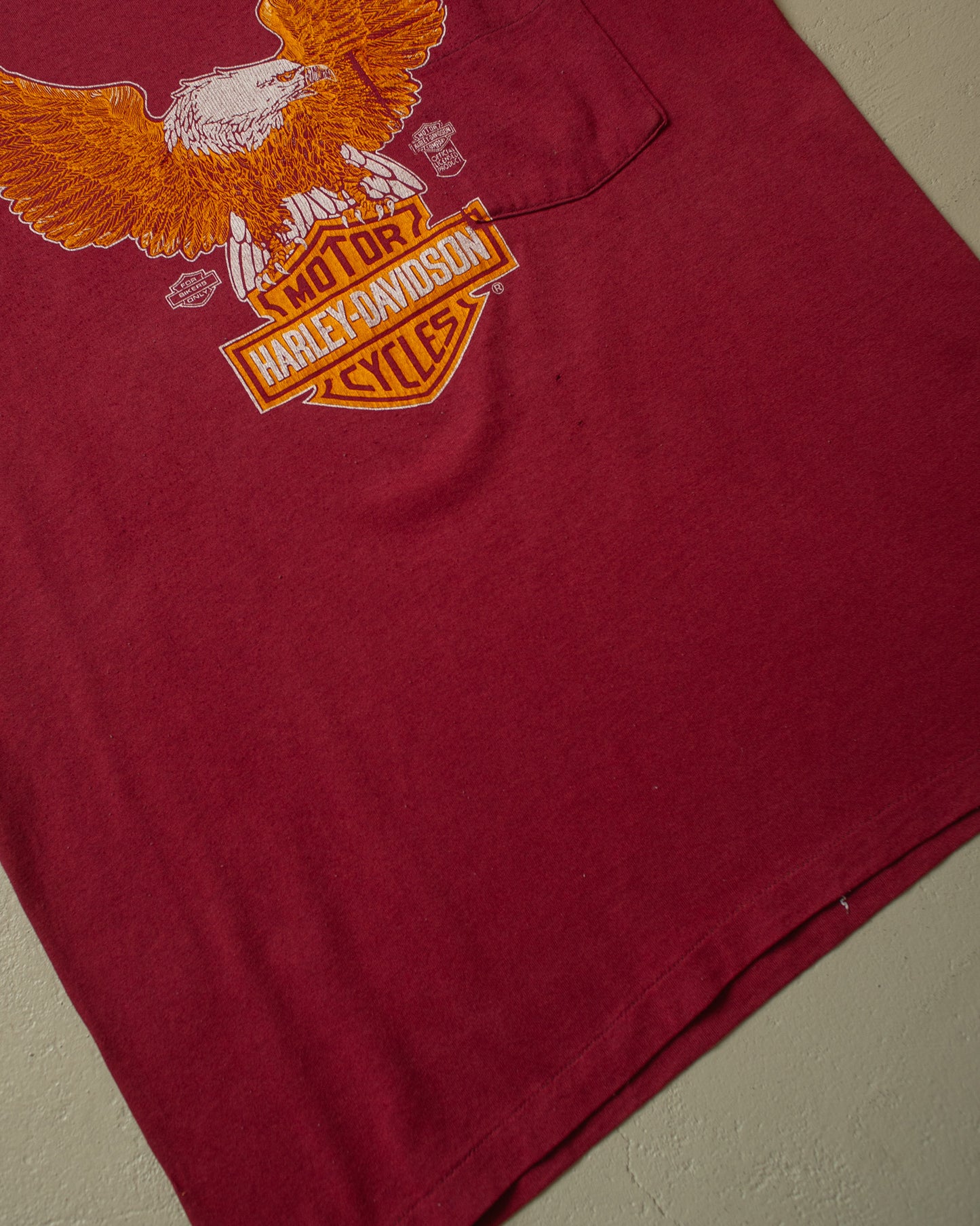 1980s Harley Davidson Charlotte NC Pocket T-shirt burgundy - L/XL