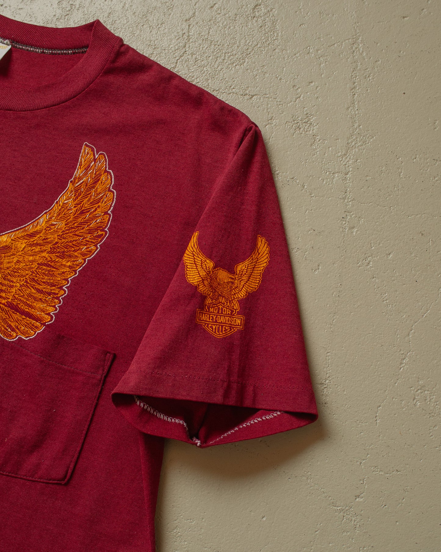 1980s Harley Davidson Charlotte NC Pocket T-shirt burgundy - L/XL
