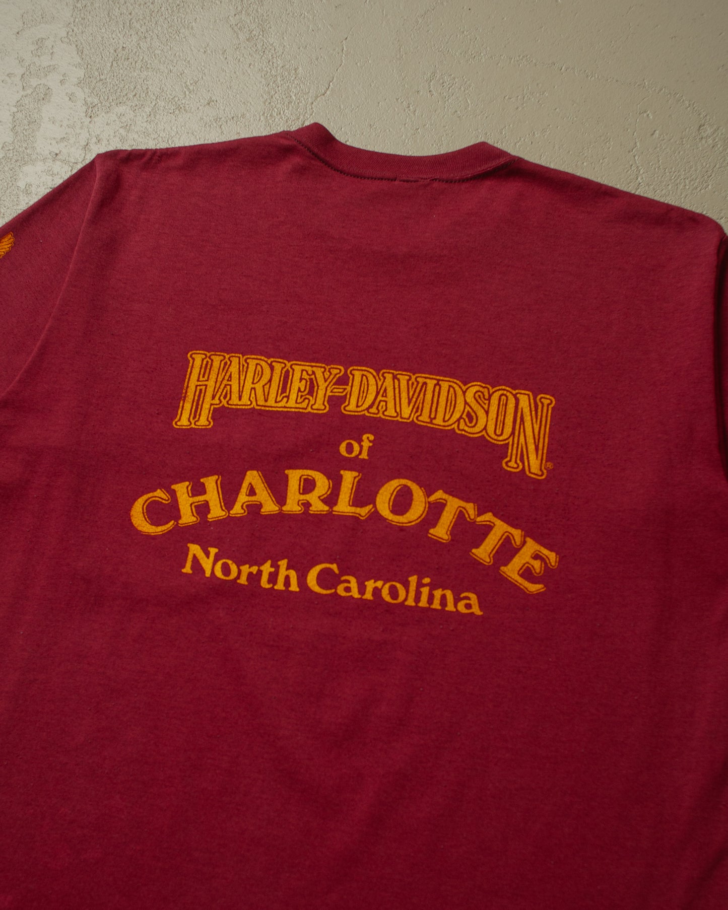 1980s Harley Davidson Charlotte NC Pocket T-shirt burgundy - L/XL