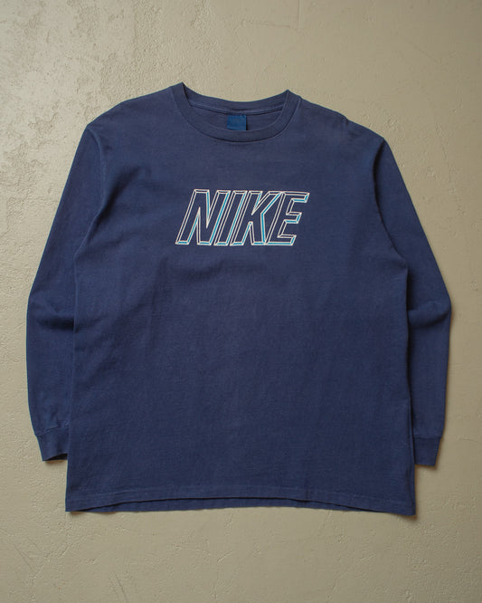 1980s Nike Spellout Longsleeve faded navyblue - L/XL