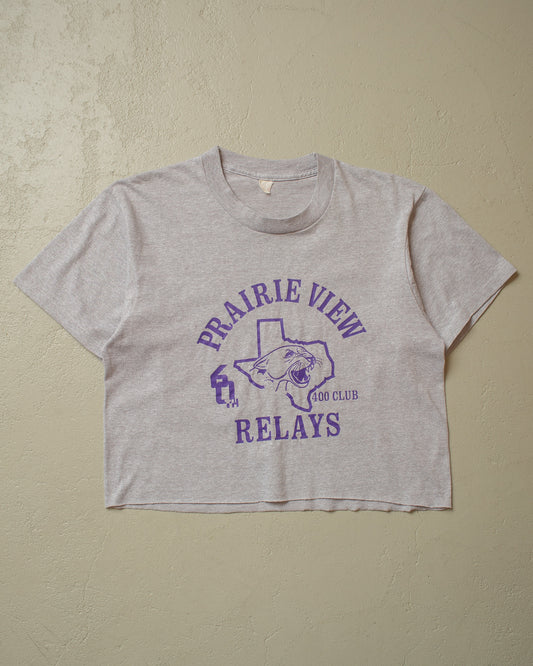 1980s cropped Prairie View T-shirt grey - M/L