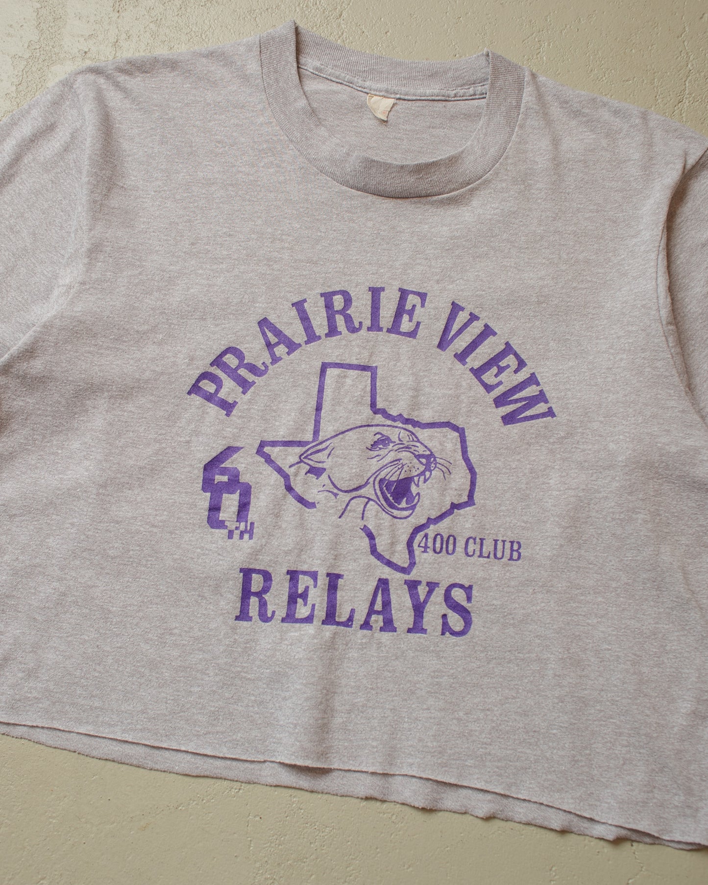 1980s cropped Prairie View T-shirt grey - M/L