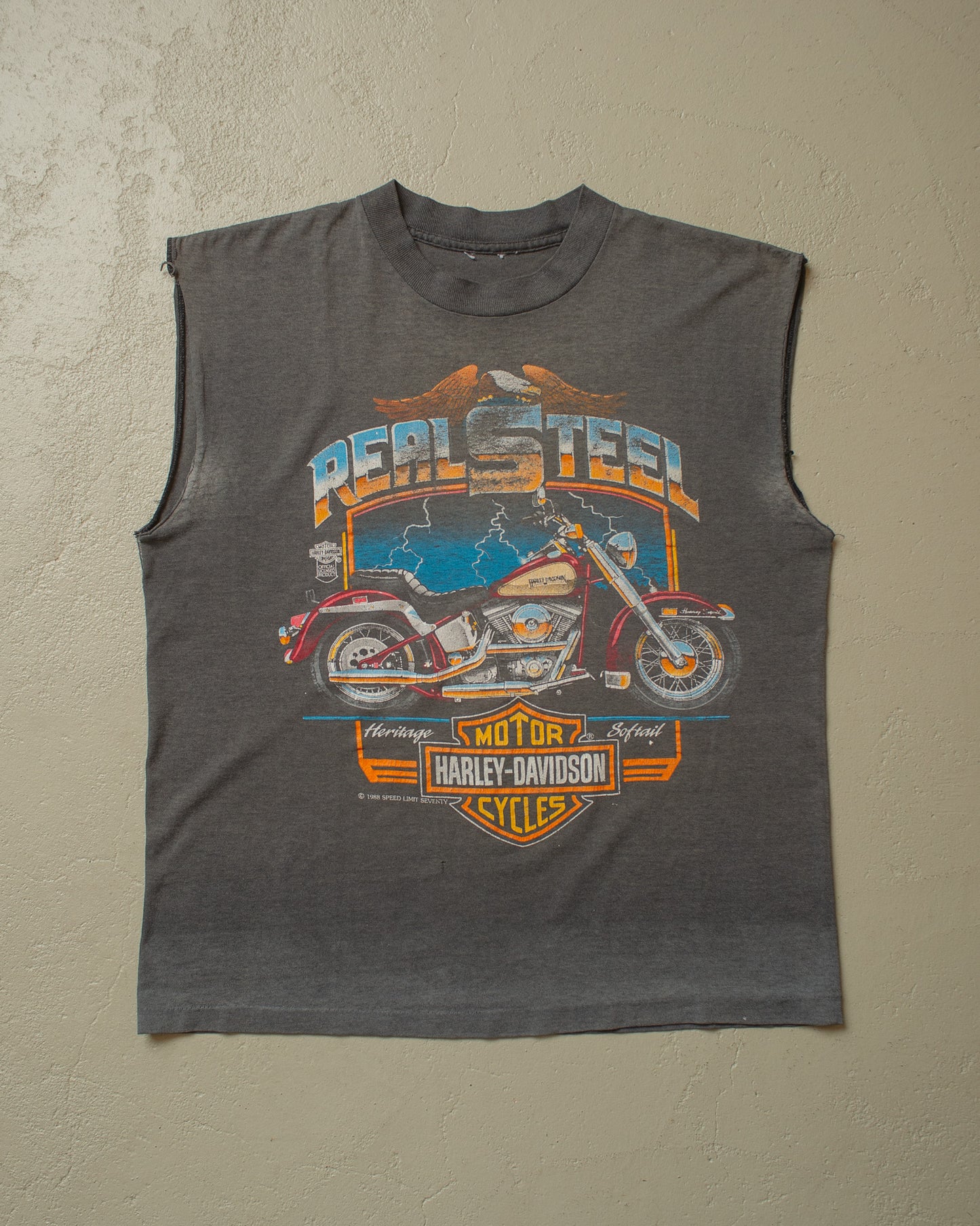 1988 Harley Davidson "Reel Steal" Cut-off Shirt Faded black - M