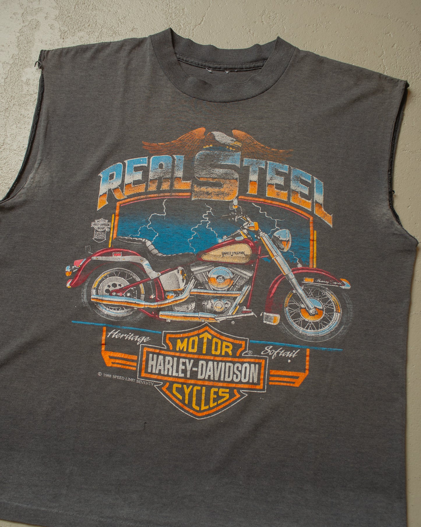 1988 Harley Davidson "Reel Steal" Cut-off Shirt Faded black - M