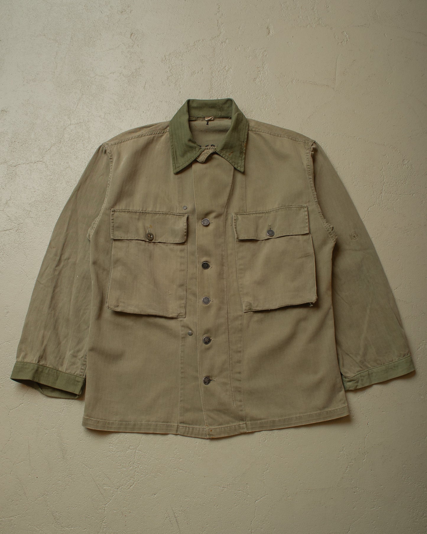 1940s WW2 US Army repaired HBT (Gas Flap)Jacket khaki - M