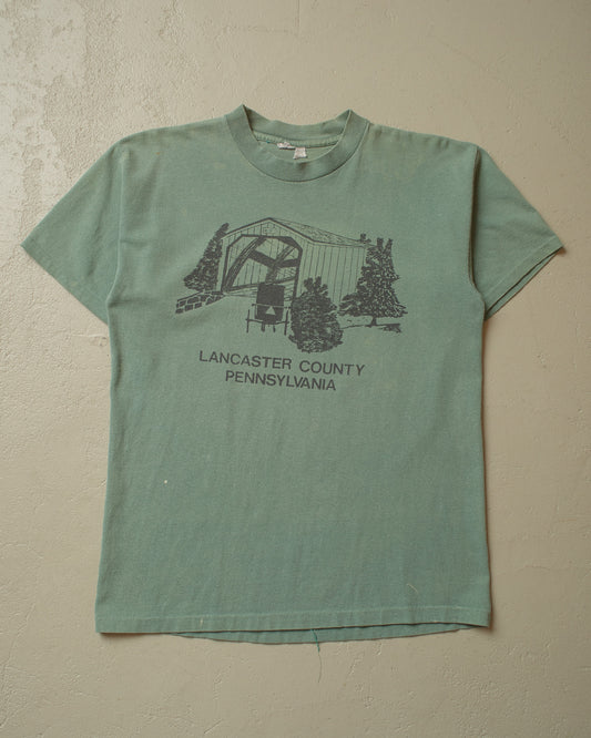 1980s stained Lancester County T-shirt green - M/L