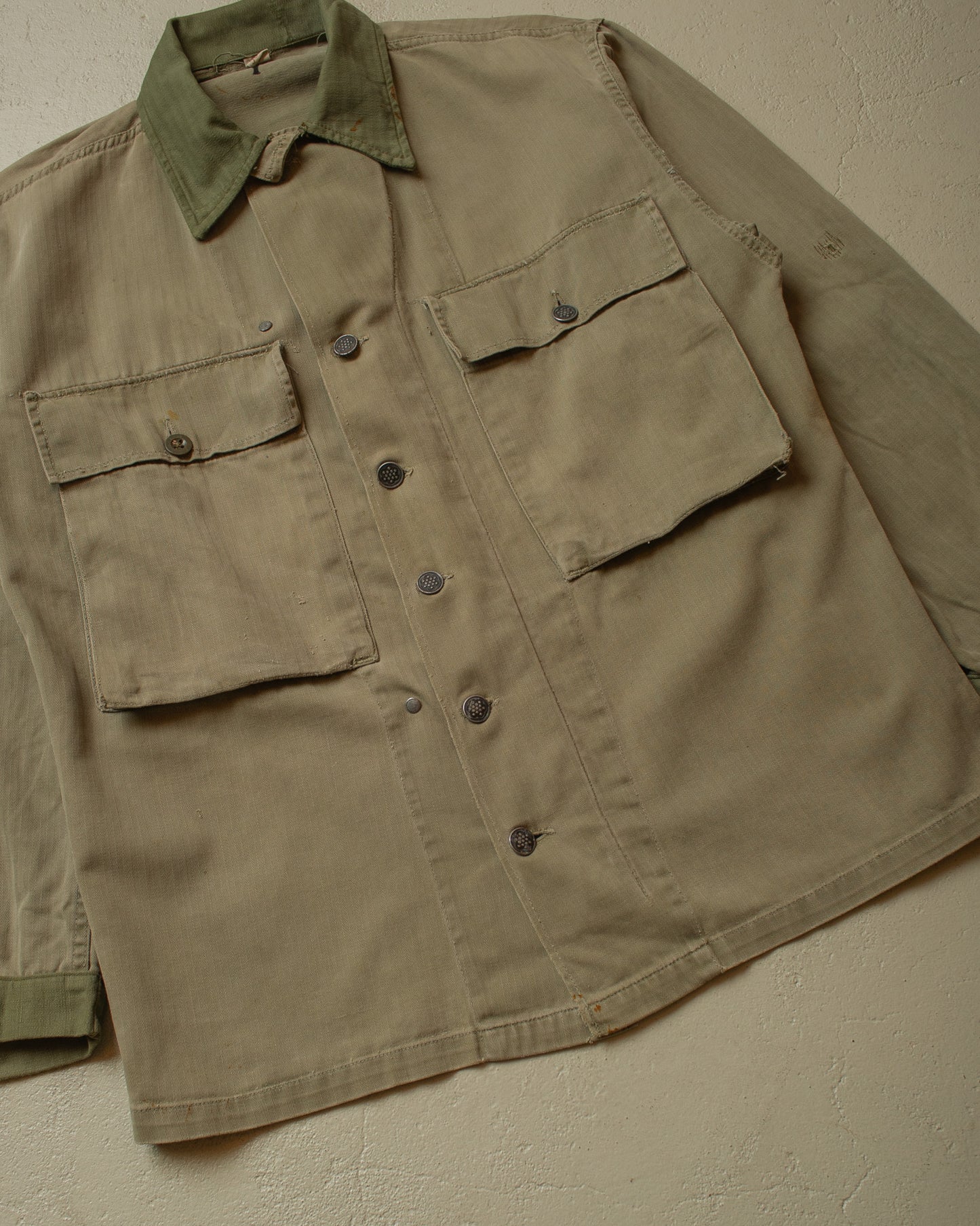 1940s WW2 US Army repaired HBT (Gas Flap)Jacket khaki - M