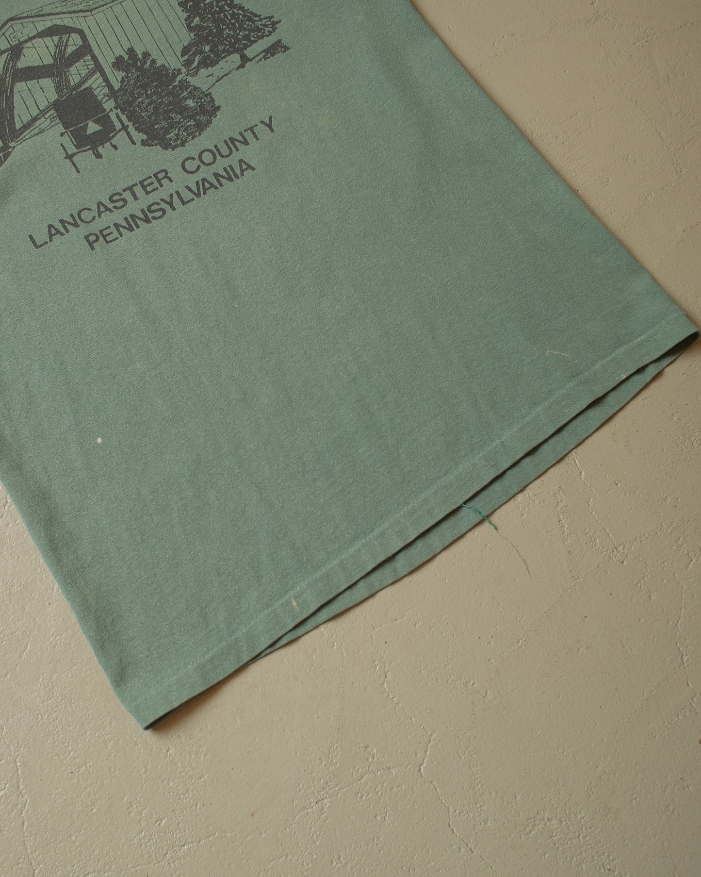 1980s stained Lancester County T-shirt green - M/L