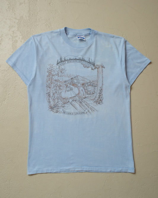 1980s Skidder Logging T-shirt blue - M