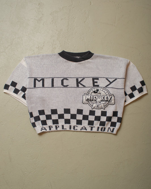1980s Disney "60 Years Mickey" Boxy Short Sleeve knit white/black - M/L
