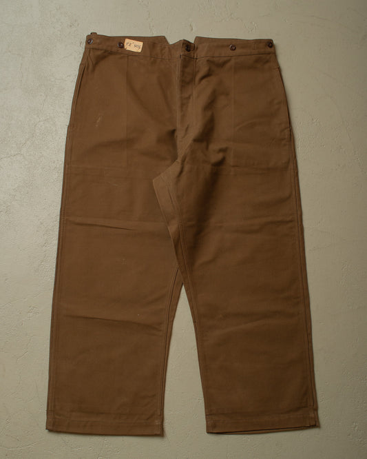 1940s/50s Deadstock French Railway FIshtail Canvas Pants brown - W41 L28