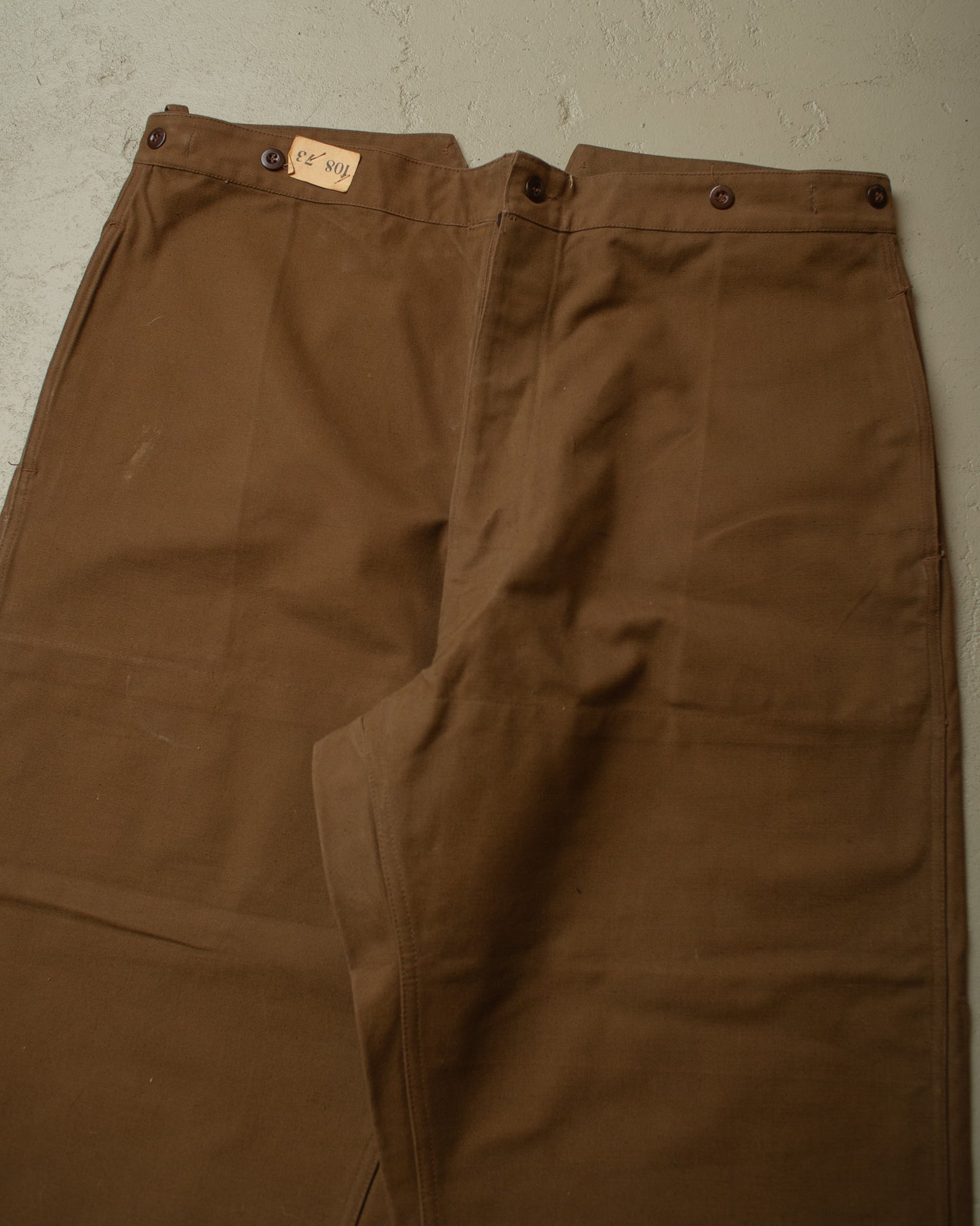 1940s/50s Deadstock French Railway FIshtail Canvas Pants brown - W41 L28