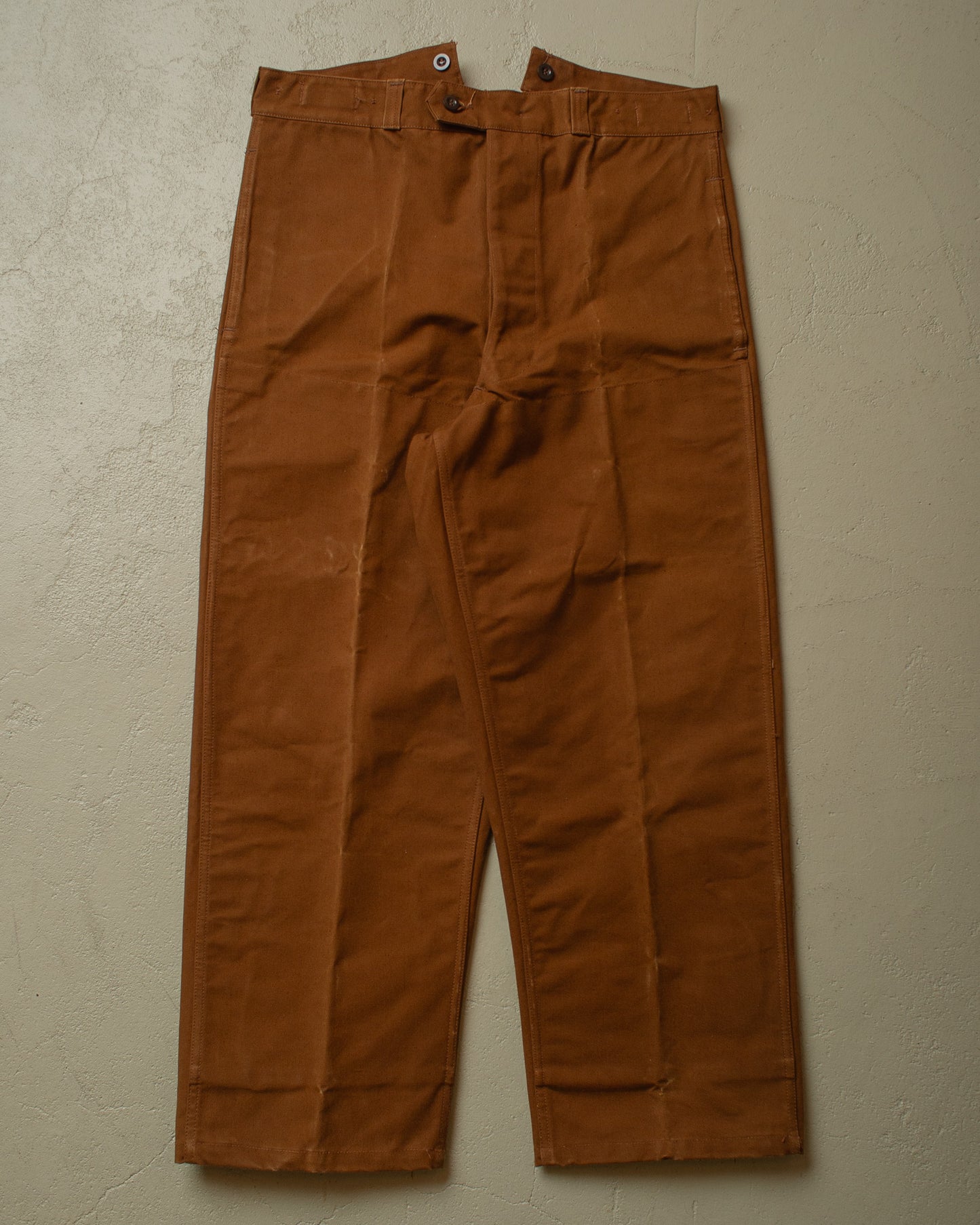 1940s/50s French Railway Canvas Fishtail Pants brown - W35 L27