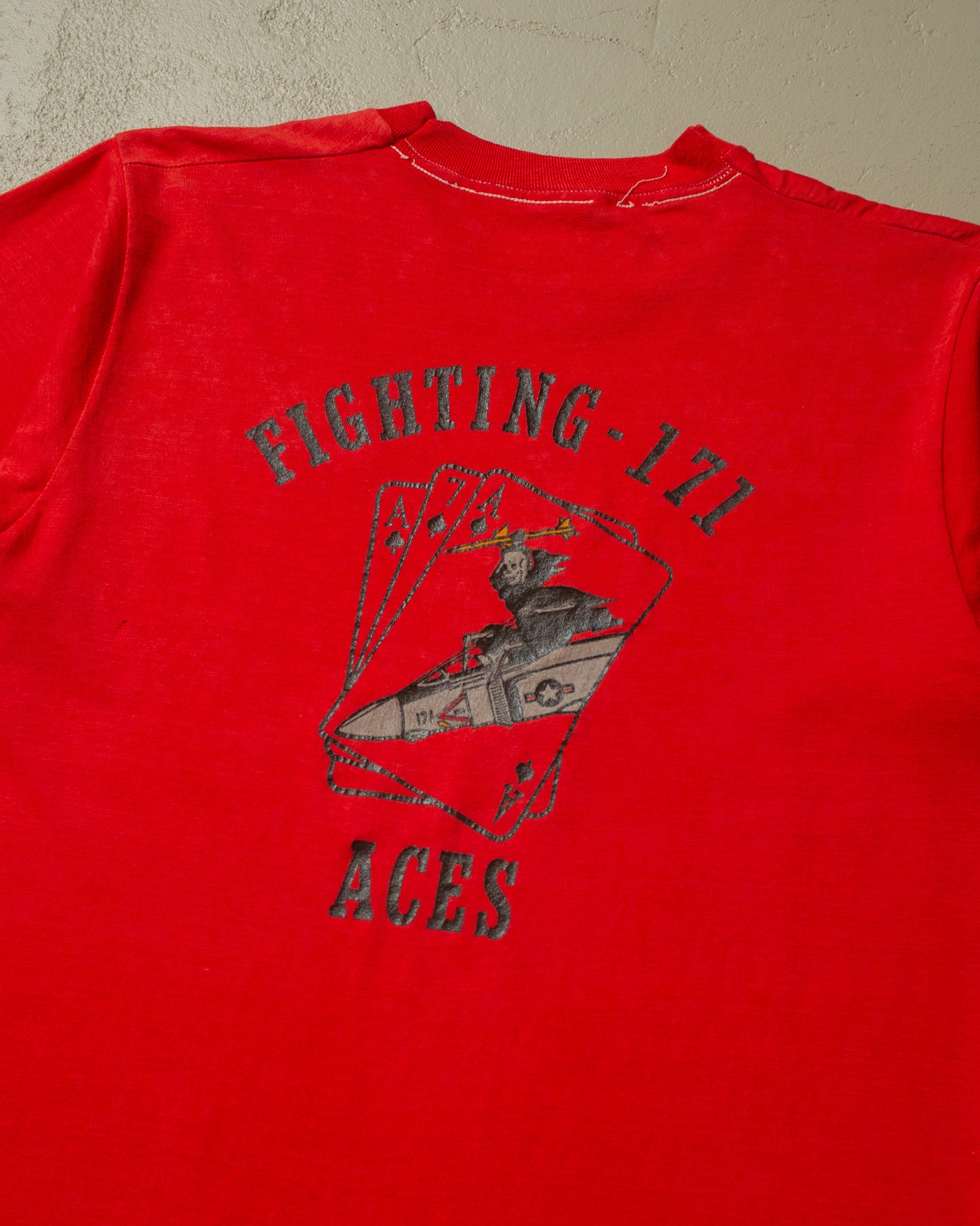 1980s Fighting-171 Aces Army T-shirt red - M/L