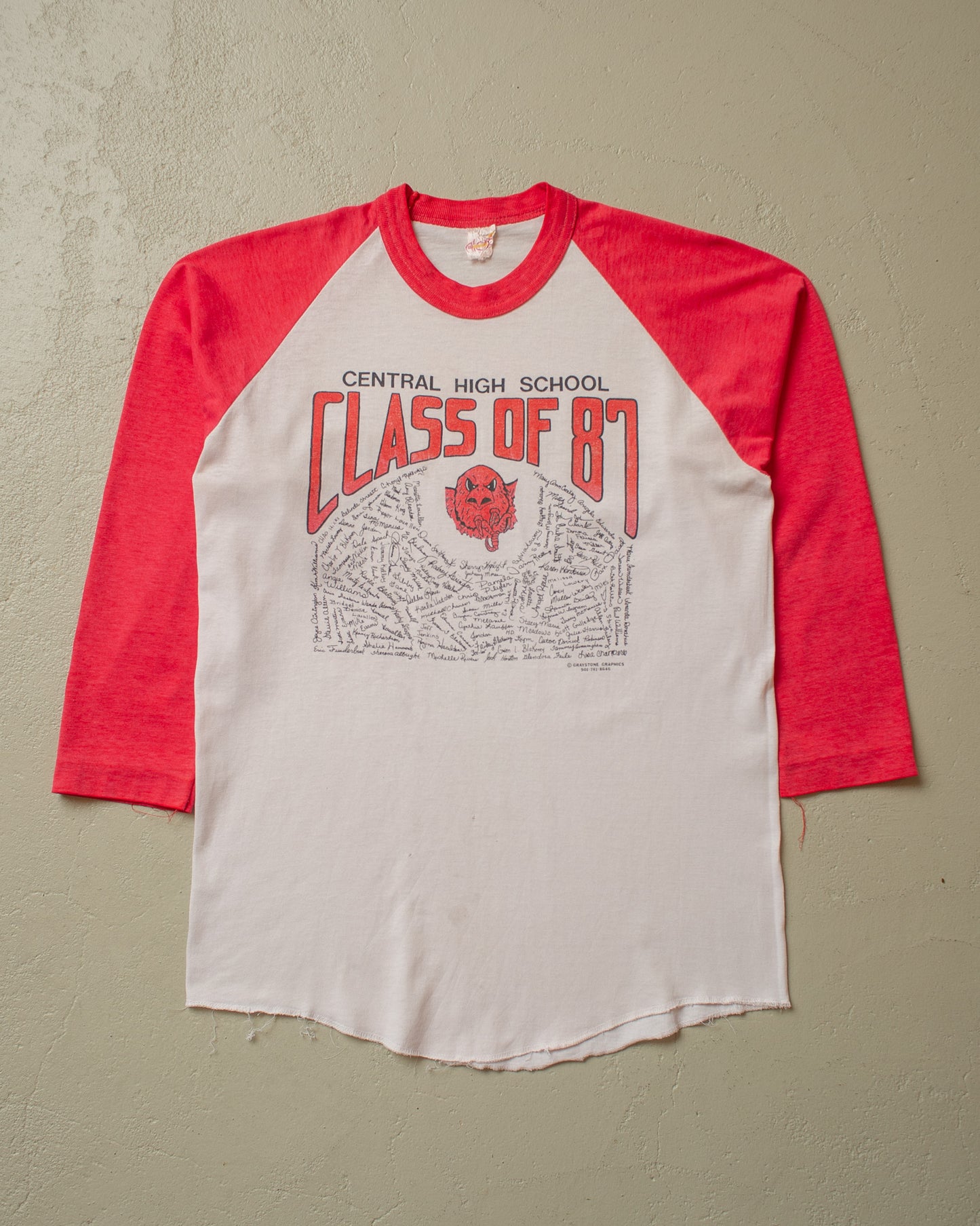 1987 stained Central High School 3/4 Sleeve Shirt - S