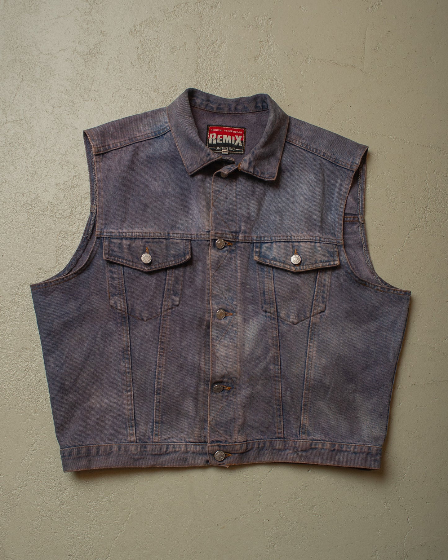 1980s Remix crazy Fade Denim Vest blue/purple - XL