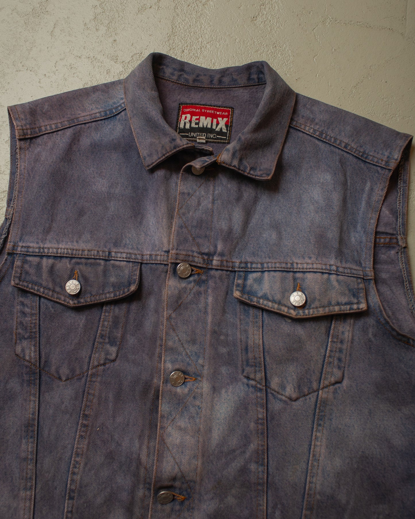 1980s Remix crazy Fade Denim Vest blue/purple - XL