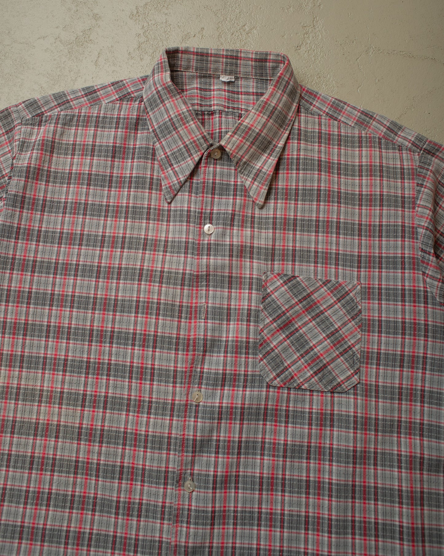 1950s/60s German checkered Cotton Work Shirt red/grey - XL/XXL