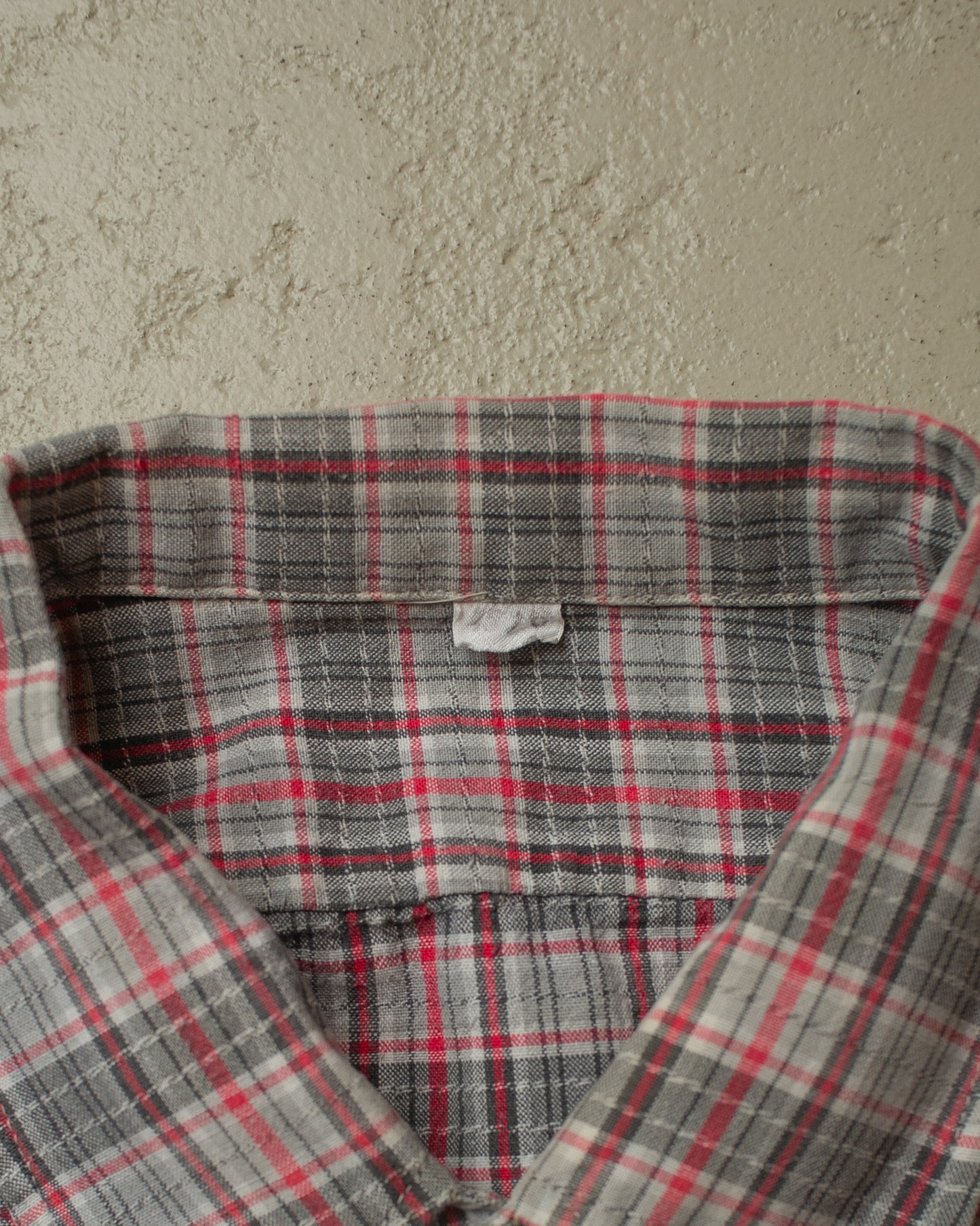 1950s/60s German checkered Cotton Work Shirt red/grey - XL/XXL