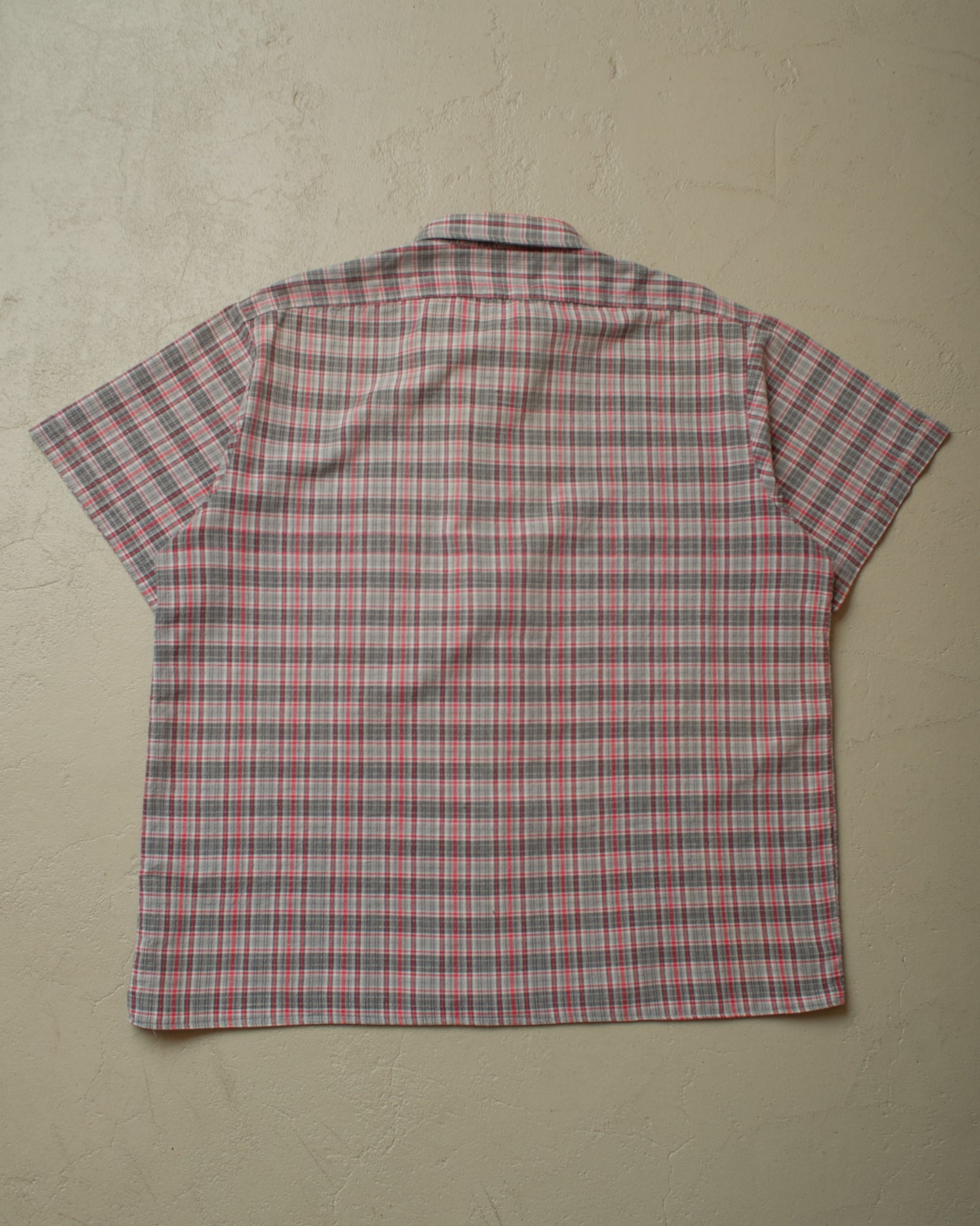 1950s/60s German checkered Cotton Work Shirt red/grey - XL/XXL