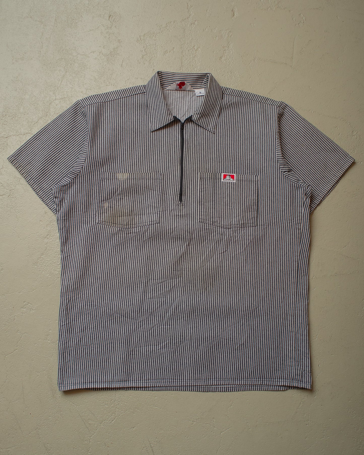 1990s Ben Davis Quarter Zip striped Work Shirt blue - XL/XXL