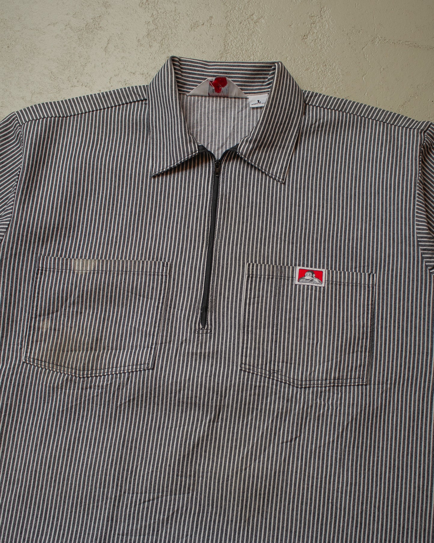 1990s Ben Davis Quarter Zip striped Work Shirt blue - XL/XXL