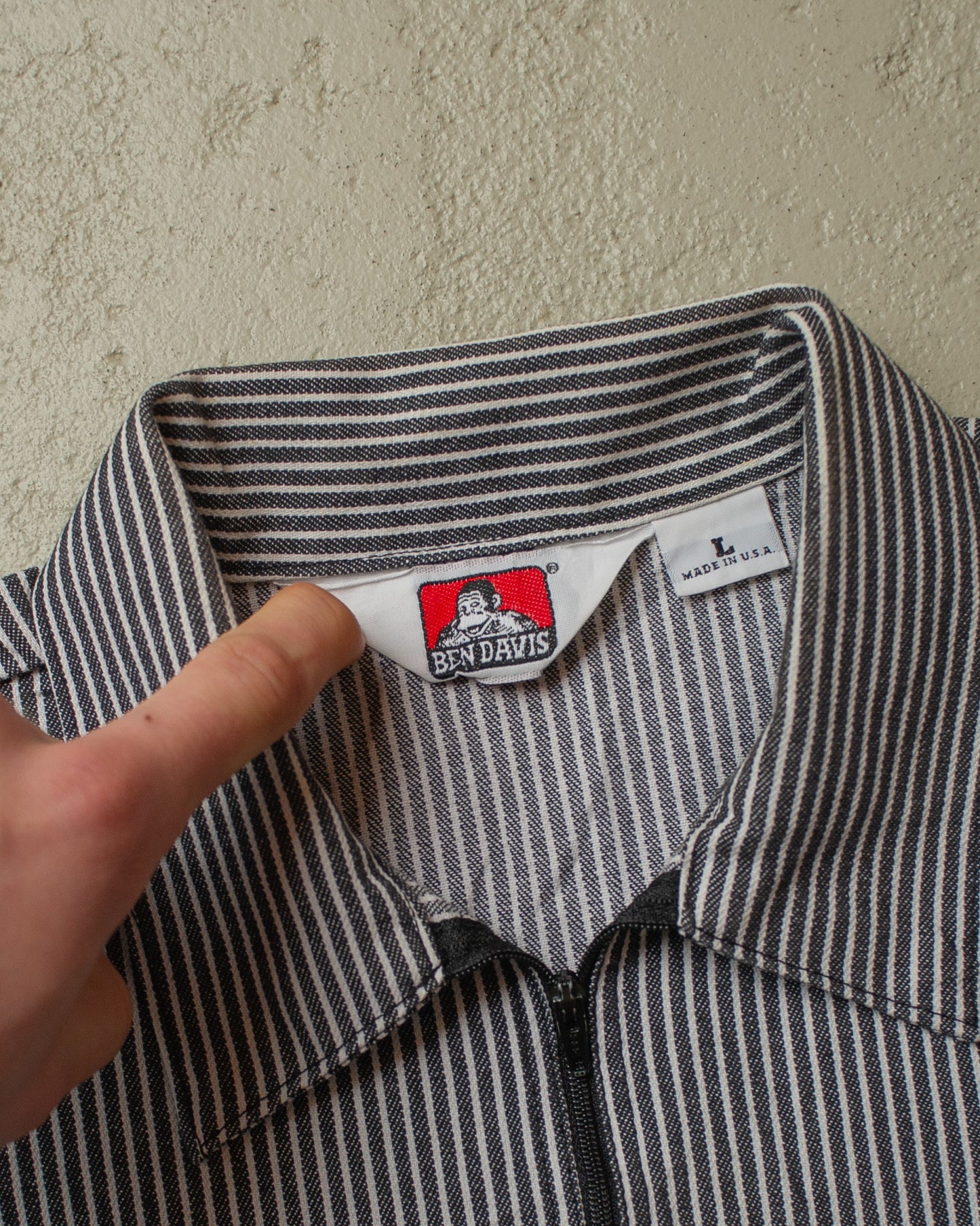 1990s Ben Davis Quarter Zip striped Work Shirt blue - XL/XXL