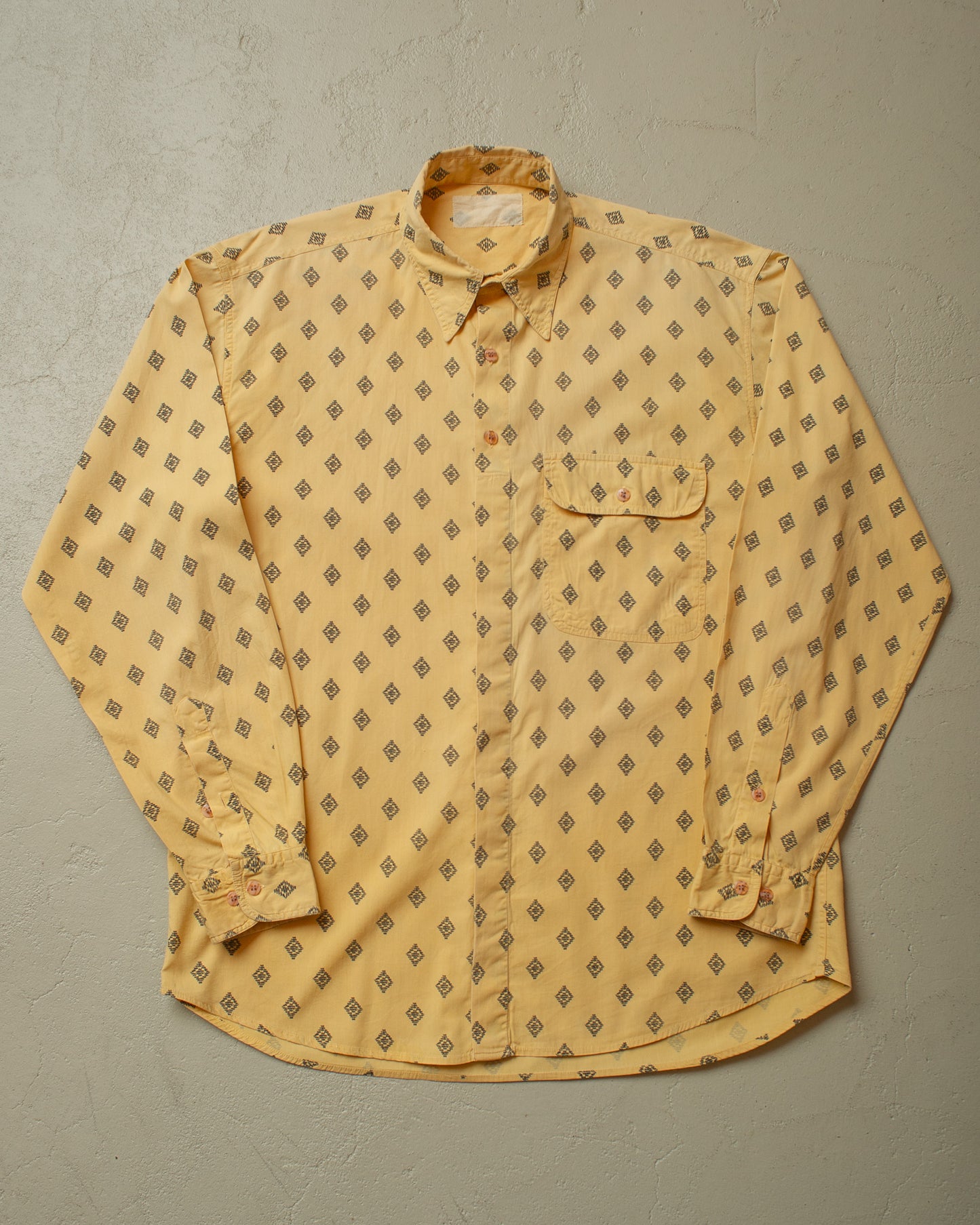 1970s/80s Point Collar Pattern Shirt mustard - L/XL