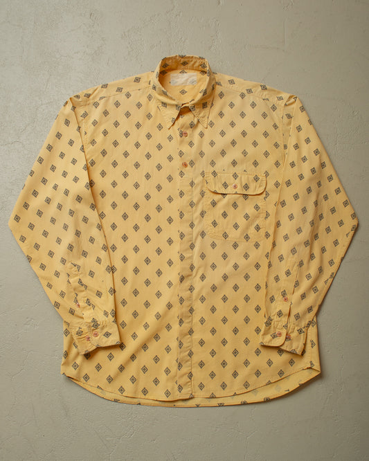 1970s/80s Point Collar Pattern Shirt mustard - L/XL