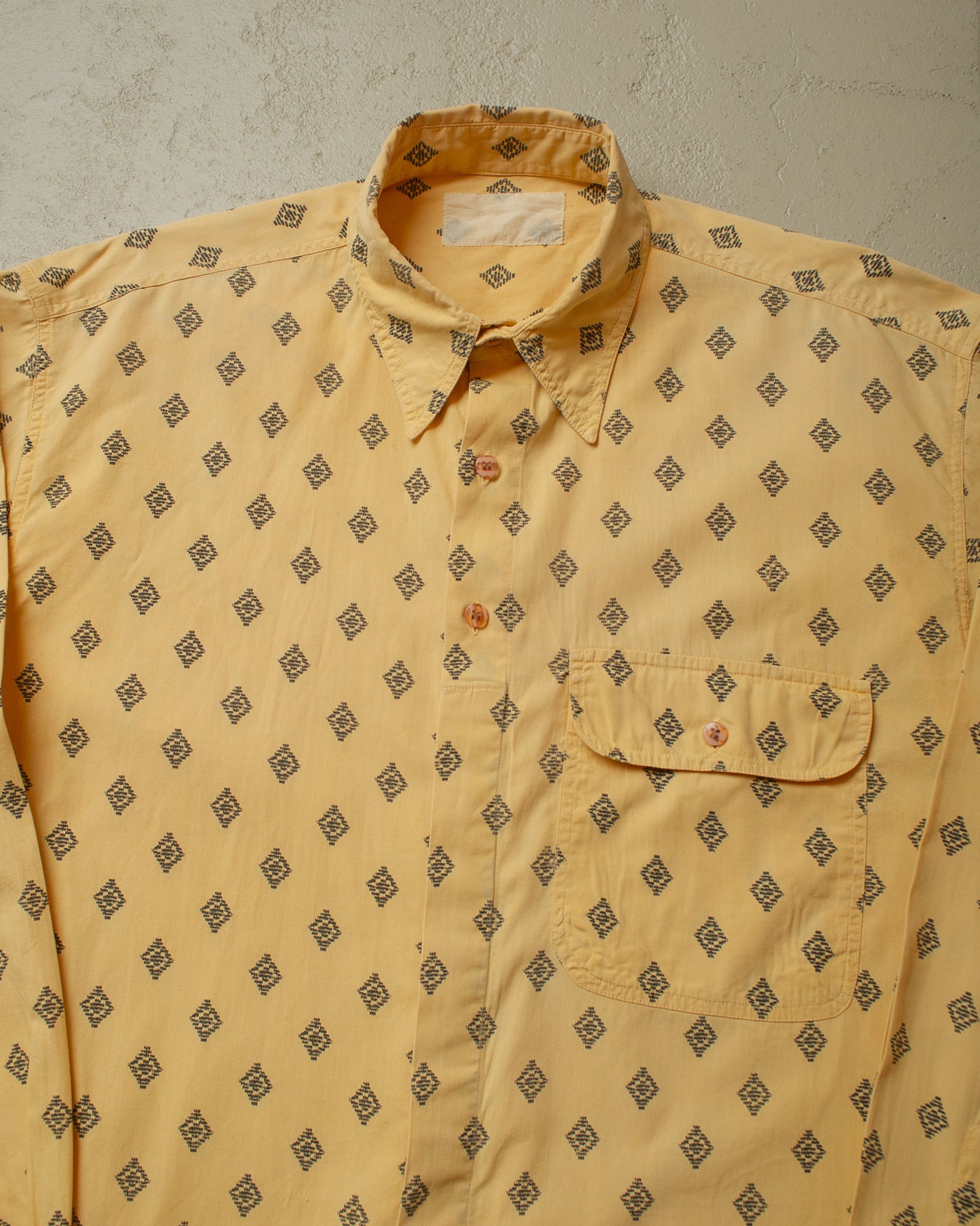 1970s/80s Point Collar Pattern Shirt mustard - L/XL